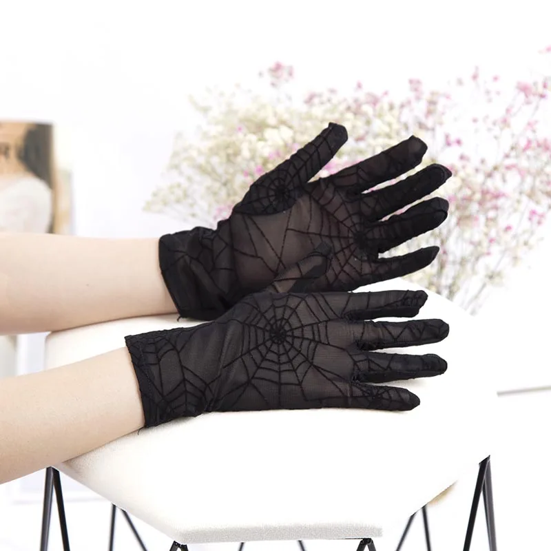 Top Trends: New Sexy Summer Female Black Full Finger Short Lace Gloves For Women Driving Spider Web Pattern Sun Anti-UV Fashion Gloves Shoppable Styles - Image 3