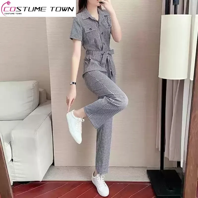 Top Trends: Korean Popular Plaid Patchwork Belt Decoration One-piece Clothing Elegant Women's Jumpsuit Office Outfits Shoppable Styles