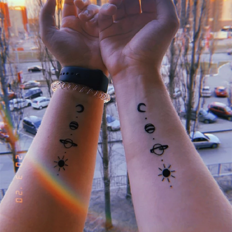 Top Trends: 1Pcs Geometric Planet Fashion Women Temporary Tattoo Stickers Water Transfer Tattoo Minimalist Small Sun Moon Design Fake Tattoo Shoppable Styles