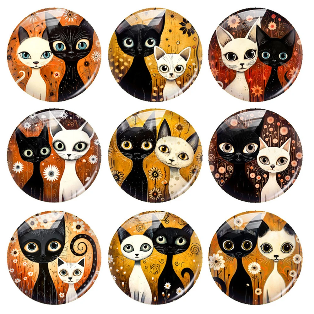 Top Trends: Handmade Cute Couple Cats Flower Animals Photo Glass Cabochon Charms Demo Flat Back Cameo For Diy Jewelry Making Finding Shoppable Styles