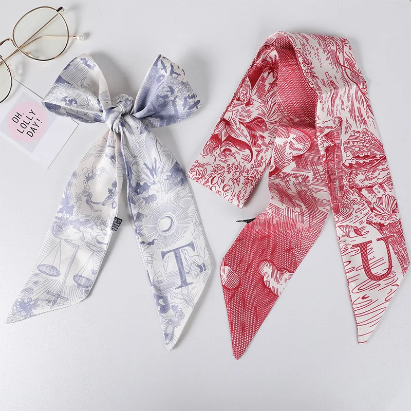 Top Trends: 2021 New Ladies English Letter Printed Small Silk Scarf HandleBag Ribbons Skinny Scarves Women Fashion Luxury Brand Hair Tie Shoppable Styles - Image 2