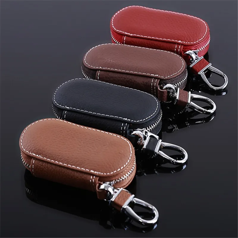 Top Trends: Leather Car Key Wallets Men Key Holder Housekeeper Keys Organizer Women Keychain Covers Zipper Key Case Bag Unisex Pouch Purse Shoppable Styles - Image 2