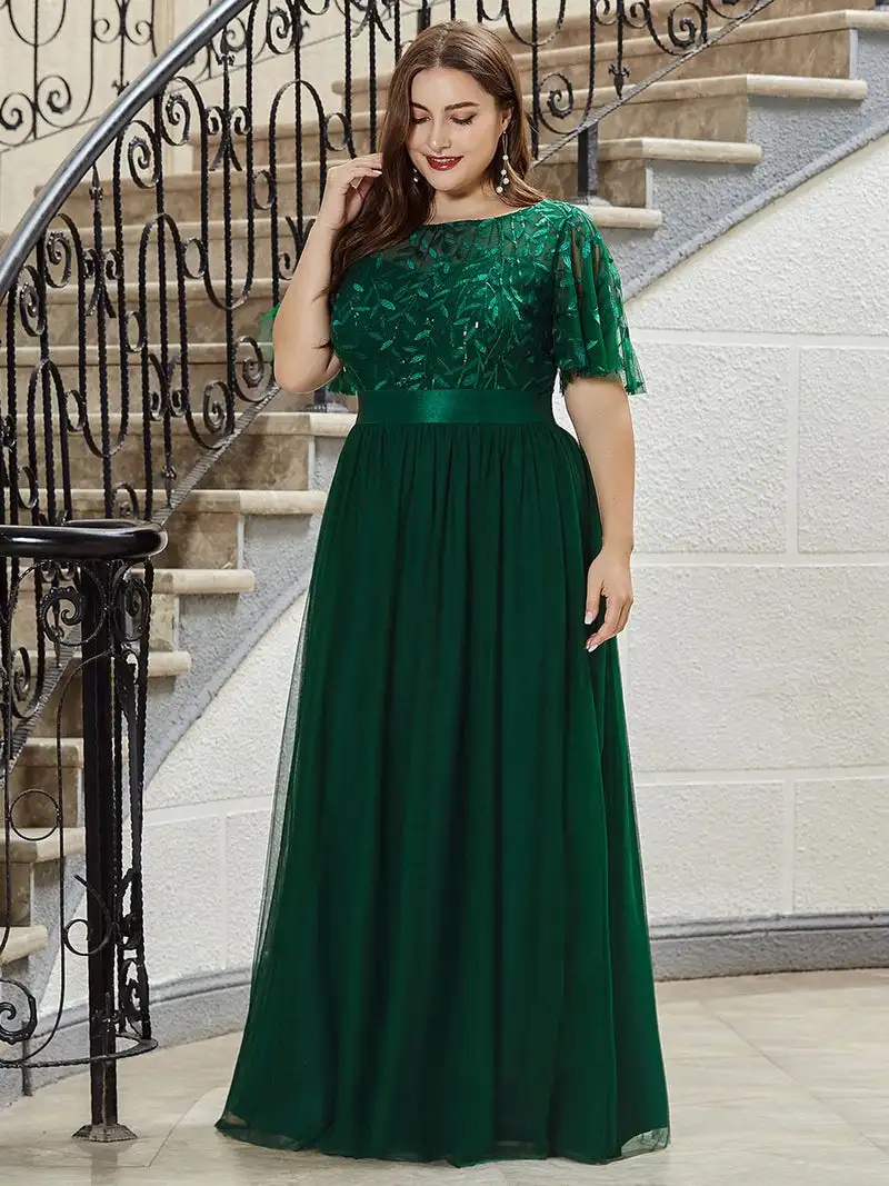 Top Trends: Elegant Evening Dresses O-Neck Sequin Tulle Print Floor Length 2024 New Ever Pretty Of Sleeve Plus Size Prom Dress For Women Shoppable Styles - Image 3