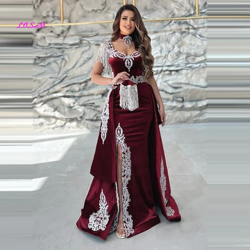 Top Trends: Gorgeous Burgundy Sweetheart Velvet Mermaid Prom Dress Elegant Applique Sleeveless Split Evening Party Gowns With Removable Tail Shoppable Styles