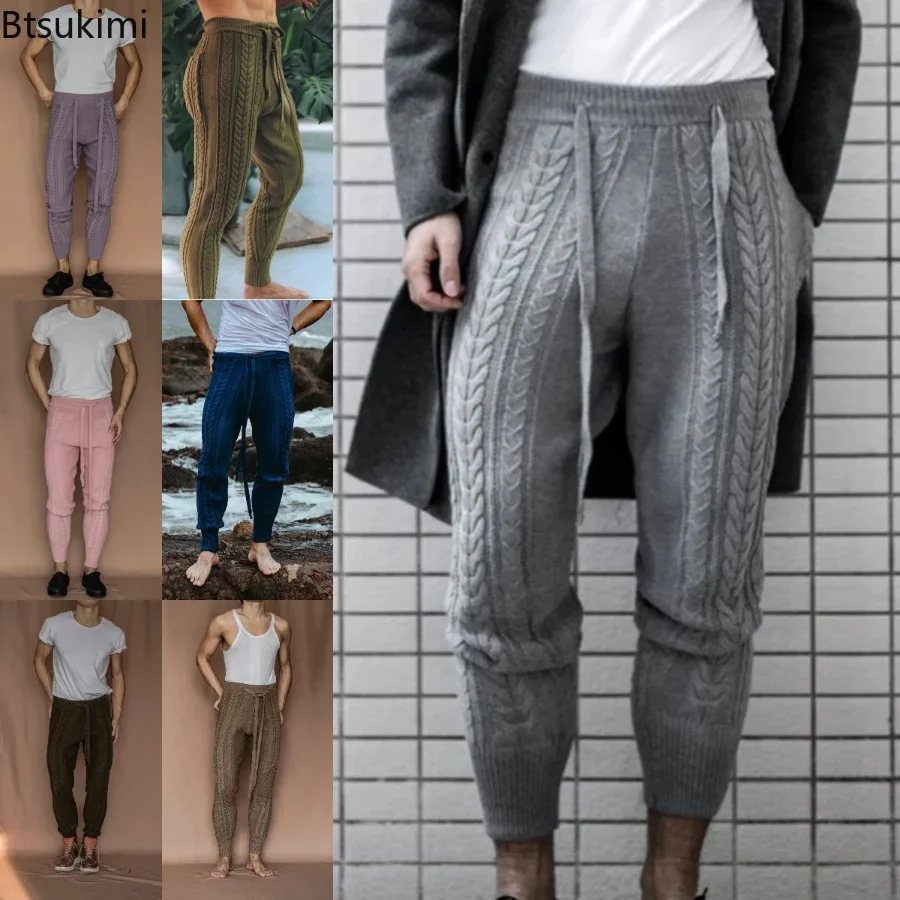 Top Trends: New 2024 Men Knitted Trousers Pants Slim Fashion Men&#039;s Ankle-Length Pants Drawstring Solid Pencil Autumn Winter Warm Sweatpants Shoppable Styles