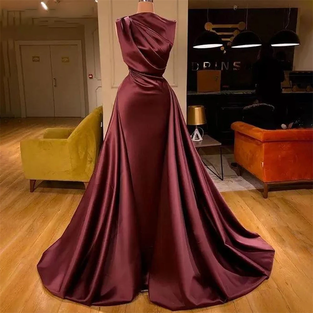 Top Trends: Lily Mermaid Sexy Burgundy Prom Dresses Pleated Evening Dresses Sleeveless Court Train Party Dresses Vestido De Fiesta De Boda Shoppable Styles