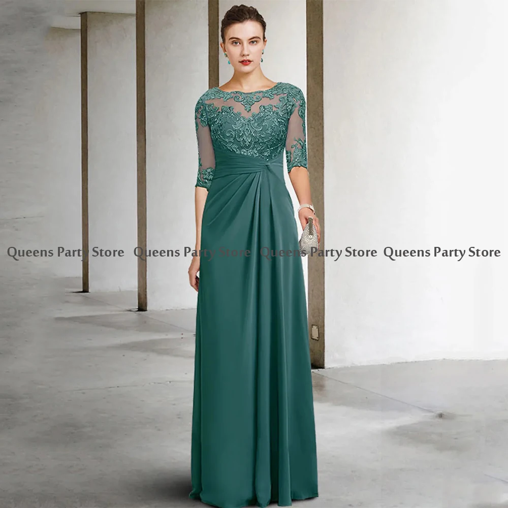 Top Trends: Green Mother Of The Bride Dresses For Weddings Half Sleeves Scoop Neck Applique Floor Length Chiffon Wedding Guest Gown Shoppable Styles