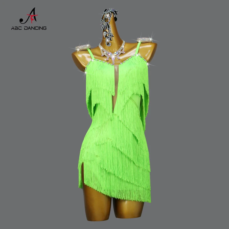 Top Trends: 2024 Green Latin Dance Professional Tassel Dress Sexy Short Skirts Woman Ballroom Practice Wear Female Clothing Bodycon Costume Shoppable Styles