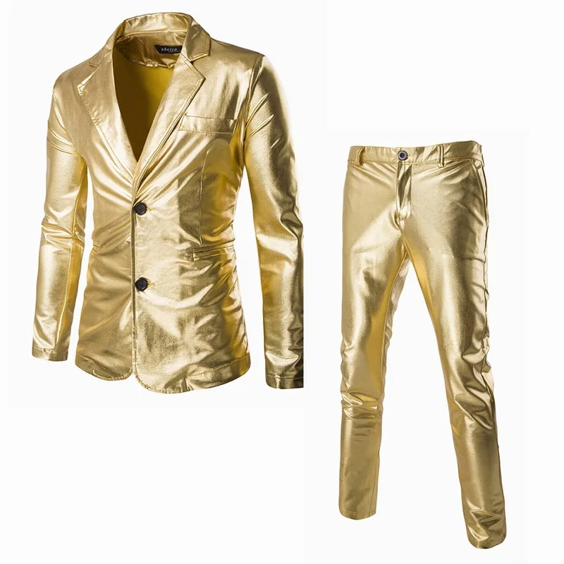 Top Trends: Men&#039;s Shiny Gold 2 Pieces Suits (Blazer+ Pants) Fashion Party Terno Masculino DJ Club Dress Tuxedo Suit Men Stage Singer Clothes Shoppable Styles