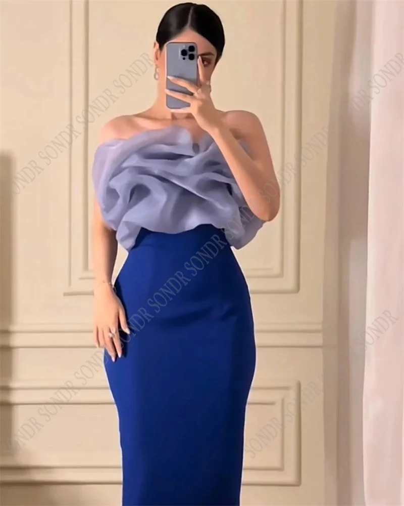 Top Trends: SONDR New Arrival Blue Elegant Stretch Satin A-Line Formal Night Club Dress Strapless Organza Simple Dresses Woman Party Gowns Shoppable Styles - Image 2