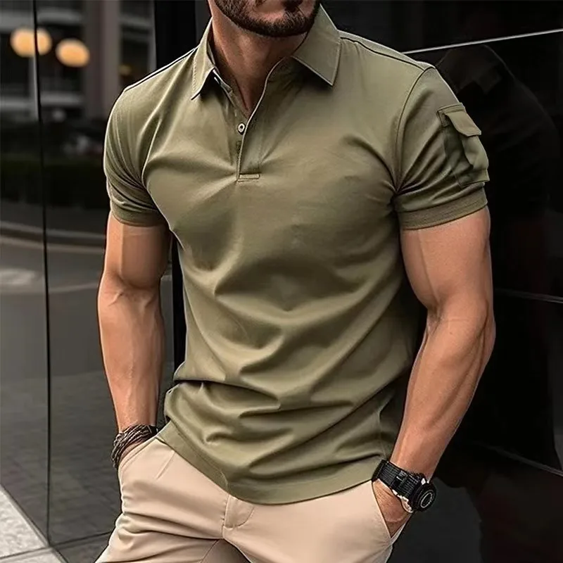 Top Trends: 2024 Summer New Men's Arm Pocket Polo Shirt Solid Color Short-sleeved T-shirt Shoppable Styles