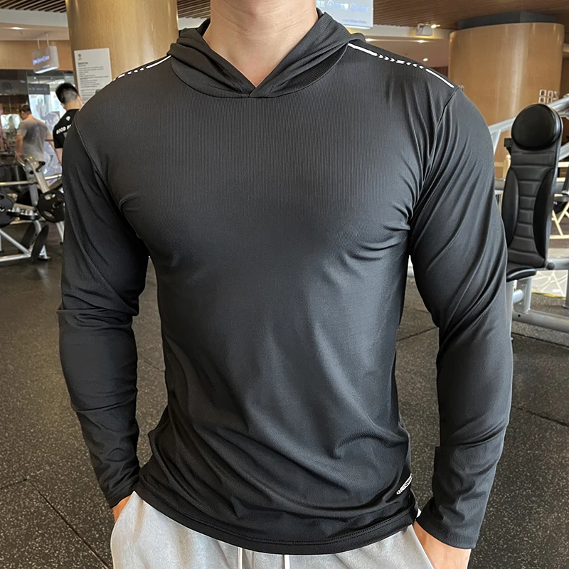 Top Trends: Gym Men T Shirt Casual Long Sleeve Slim Tops Tees Elastic T-shirt Sports Fitness Thin Comfort Breathable Quick Dry Hooded Shoppable Styles