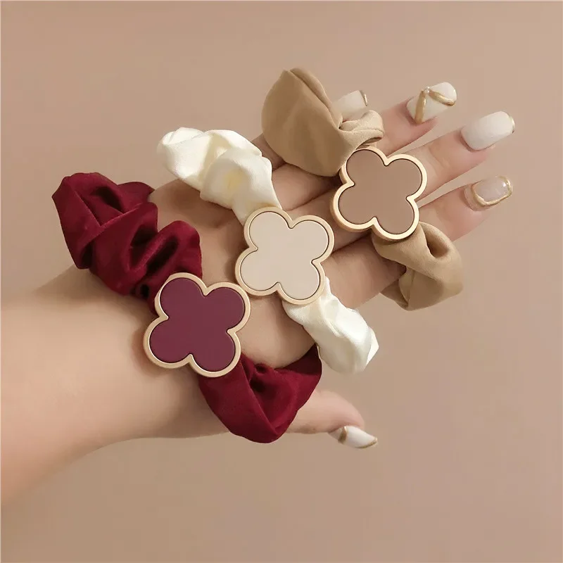 Top Trends: Lucky Clover Ruffle Elastic Lady Hairband Scrunchie Casual Women Solid Color Rubber Strings Hairwear Fashion Hair Accessories Shoppable Styles