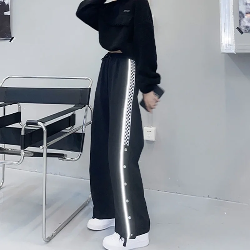 Top Trends: QWEEK Black White Plaid Pants Women Harajuku Streetwear Wide Leg High Waist Trousers For Female Oversized Baggy Korean Fashion Shoppable Styles