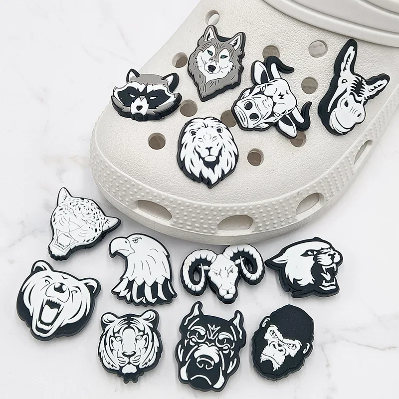 Top Trends: 1Pcs 1Pcs Black White Animals PVC Shoe Charms Tiger Lion Eagle Designer Clogs Pins Shoe Accessories Decorations Shoppable Styles