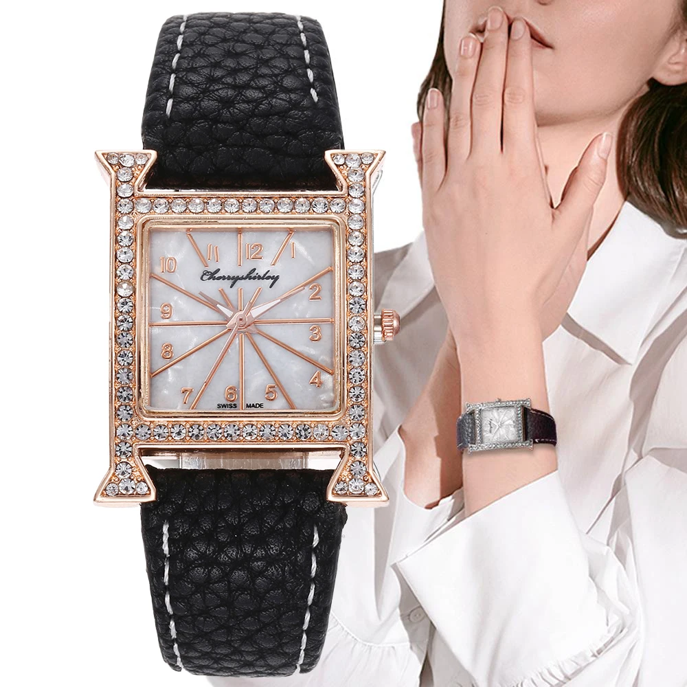 Top Trends: Luxury 2023 Brand Women Watch Fashion With Diamonds Square Digital Quartz Watches High Quality Black Leather Strap Gifts Table Shoppable Styles