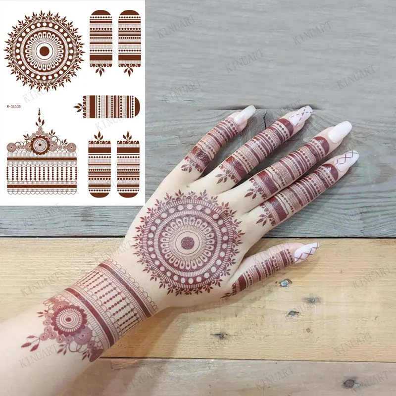 Top Trends: Brown Henna Lace Temporary Tattoos Sticker For Women Mehndi Stickers For Hand Neck Body Feather Flora Henna Tattoo Waterproof Shoppable Styles