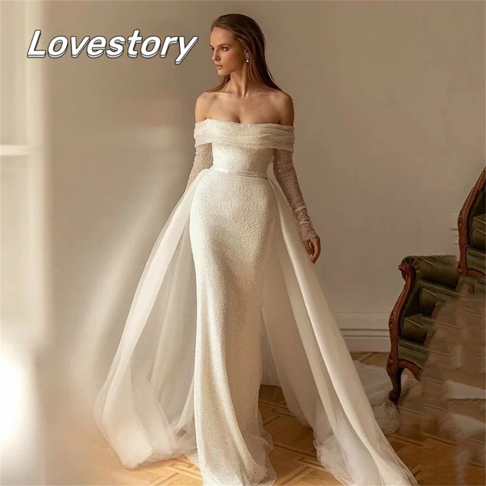 Top Trends: Sequins Mermaid Wedding Dresses With Detachable Train Bridal Gowns Off Shoulder Long Sleeves Corset Strapless Vestidos De Noiva Shoppable Styles