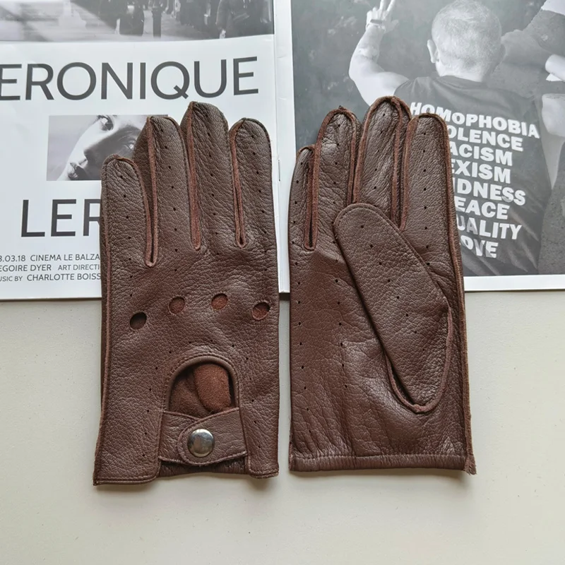 Top Trends: New Deerskin Gloves Men's Single-skin Thin Hollow Breathable Leather Gloves For Drivers Driving Motorcycles And Riding Shoppable Styles