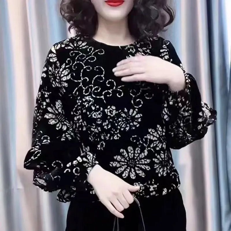 Top Trends: Vintage Fashion Ruffles Spliced Blouse Spring Autumn Floral Printed Casual Long Sleeve Loose Female Clothing Round Neck Shirt Shoppable Styles