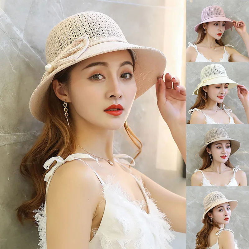 Top Trends: Summer Bowknot Ribbon Outdoor Sun Hats Girls Wide Brim Straw Hat Ladies Panama Caps Sun Protection Hats For Women Sun Caps New Shoppable Styles