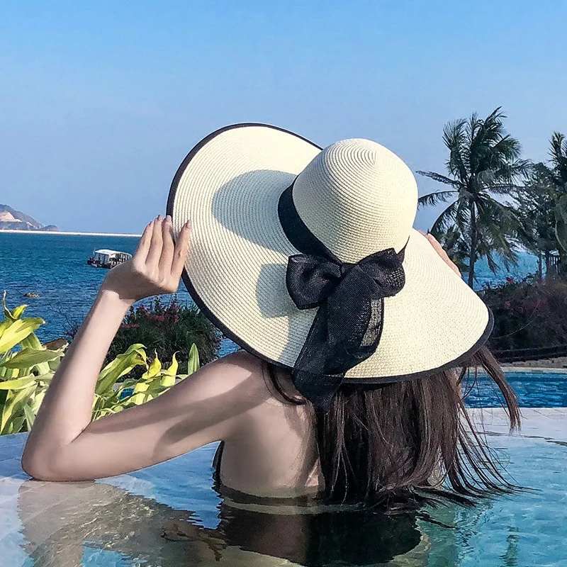 Top Trends: Women Summer Beach Travel Straw Hat Korean Seaside Big Hat Brim Sunblock Sunshade Holiday Foldable Fashion Big Cool Hat Shoppable Styles - Image 2