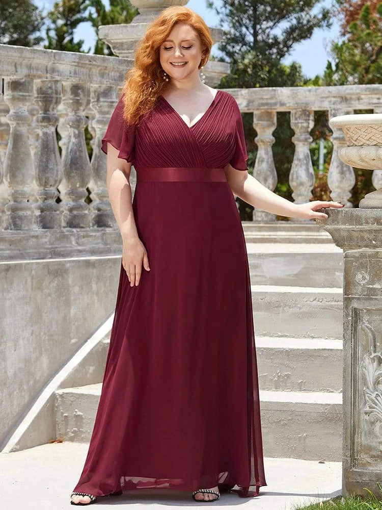 Top Trends: Plus Size Bridesmaid Dress Lotus Leaf Sleeve V Neck Long Dress Large A-line Chiffon Evning Dresses For Women Elegant Gowns Shoppable Styles