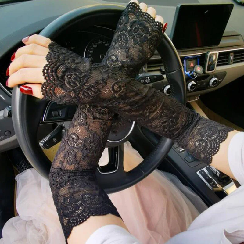 Top Trends: 1Pair Sexy Lace Flowers Sunscreen Arm Sleeve For Women Summer Driving UV Protection Gloves Elegant Long Fingerless Arm Sleeve Shoppable Styles