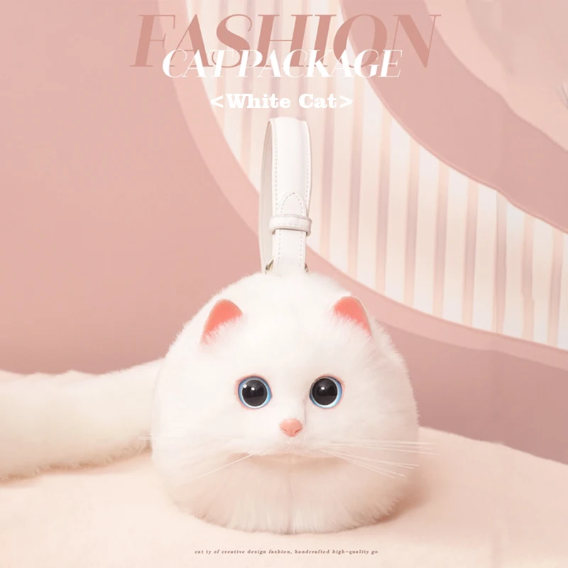 Top Trends: Designer High Quality Cute White Cat Women Chain Shoulder Bag Soft Plush Handbag Crossbody Girls Birthday Gift Shoppable Styles