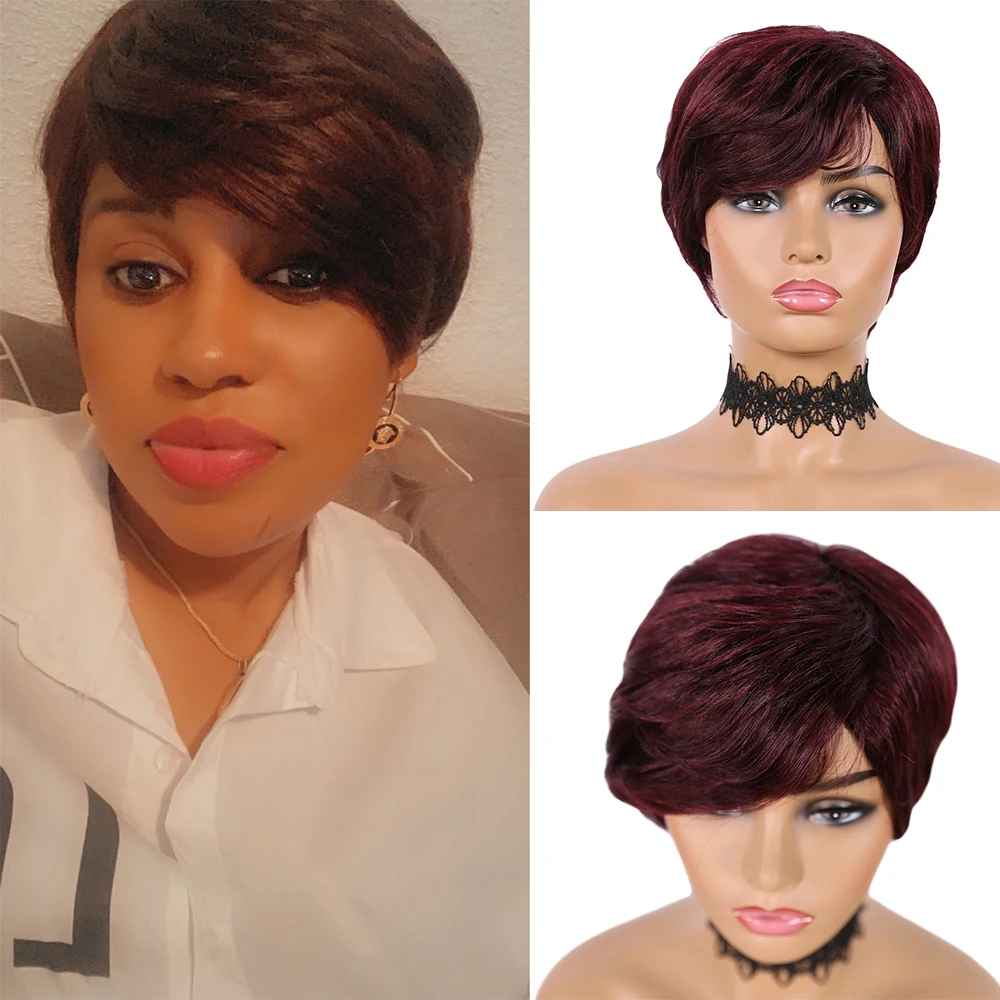 Top Trends: Wear Go Glueles Short Human Hair Wigs Pixie Cut Straight Remy Brazilian Hair For Black Women Machine Made Highlight Color Wig Shoppable Styles