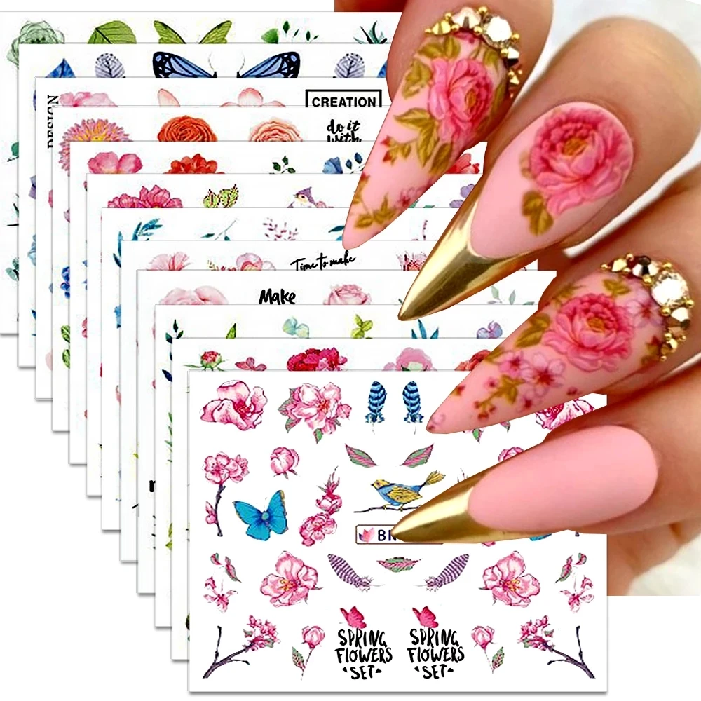 Top Trends: 12pcs Pink Tulip Flowers Nail Stickers Lavender Snowdrops Summer 3D Nail Decals Water Transfer Sliders DIY Manicure Decorations Shoppable Styles - Image 6