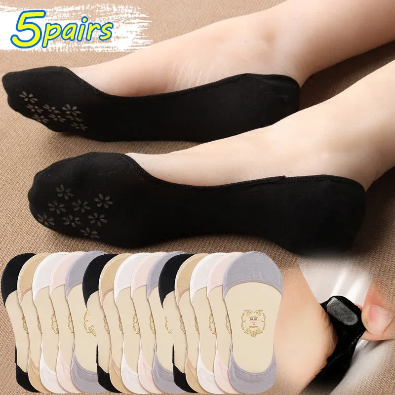 Top Trends: Women Cotton Sock Slippers 1-5Pairs Summer Breathable Non-slip Boat Socks Invisible Ladies Low Cut Ankle Silicone Thin Hosiery Shoppable Styles