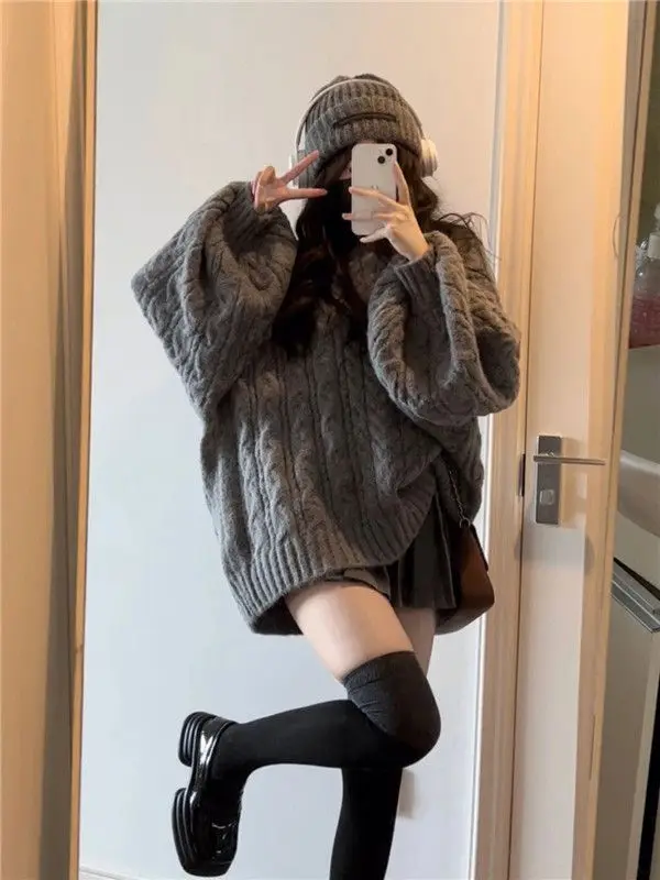 Top Trends: Women Oversized Long Sleeve Pullovers Women Fall Korean Fashion Loose Sweaters Solid Simple Harajuku All-match Vintage Elegant Shoppable Styles