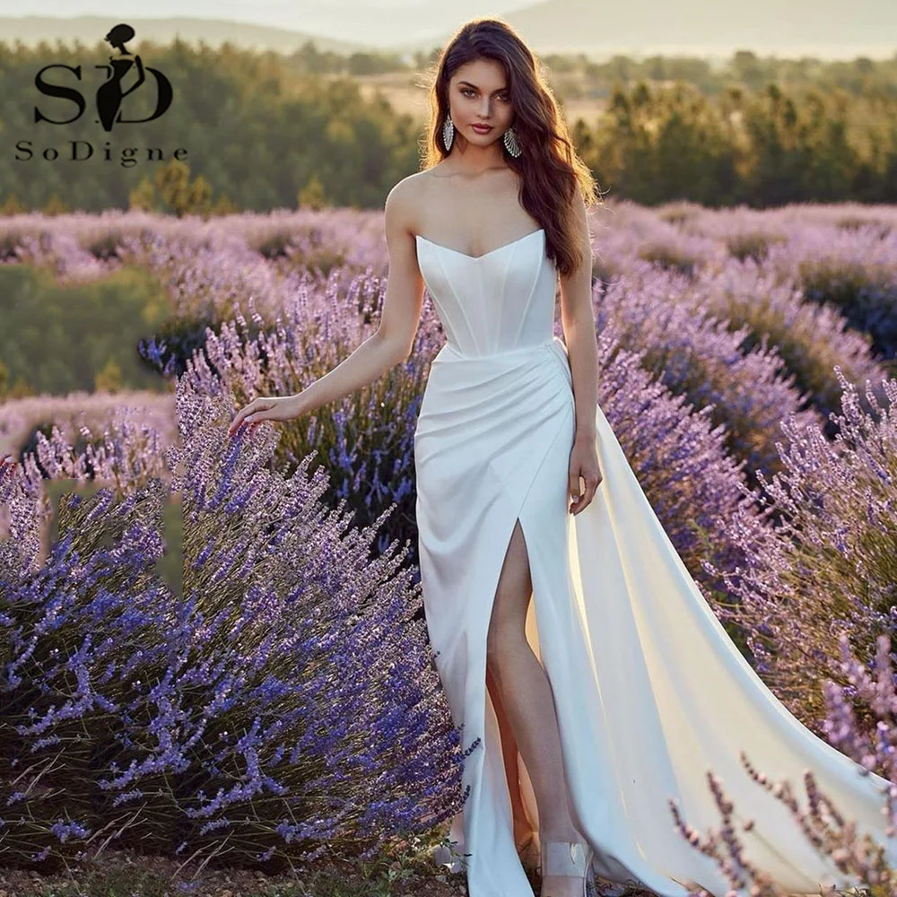 Top Trends: SoDigne Boho Stain Wedding Dresses Sweetheart T Bride Dresses High Side Slit Elegant Women's Sexy Evening Guest Gown Shoppable Styles