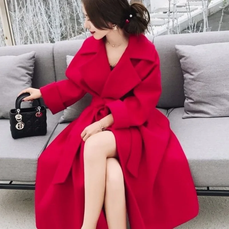 Top Trends: 2022 Autumn And Winter New Korean Version Loose Fashion Lace Waist Thickening And Cotton Medium And Long Woolen Coat Women Shoppable Styles