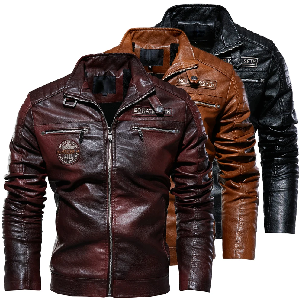 Top Trends: Leather Jacket Men Winter Fleece Motorcycle PU Leather Jacket Mens Stand Collar Casual Windbreaker Ropa De Hombre Slim Coat 7XL Shoppable Styles