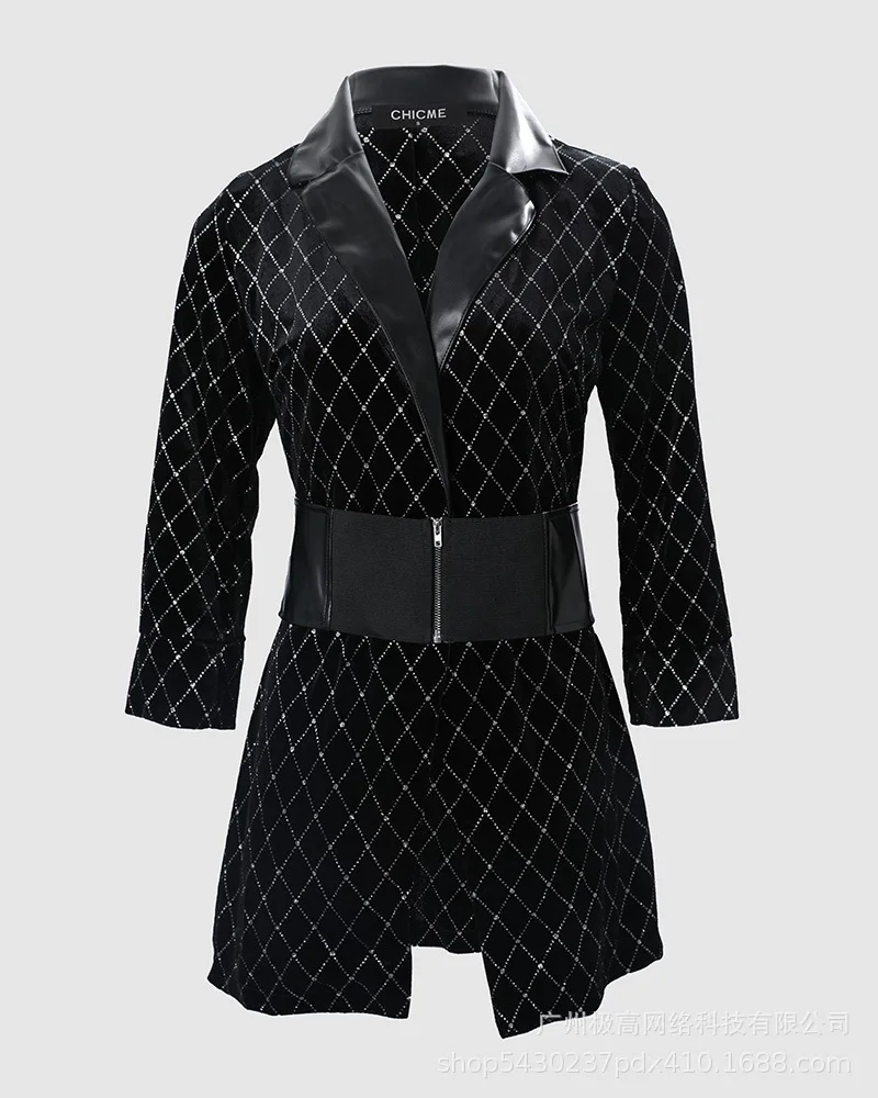 Top Trends: Women Elegant Plaid Pattern Pu Leather Colorblock Glitter Blazer Dress Long Sleeve Blazers Dress Black Elegant Dresses For Women Shoppable Styles - Image 4