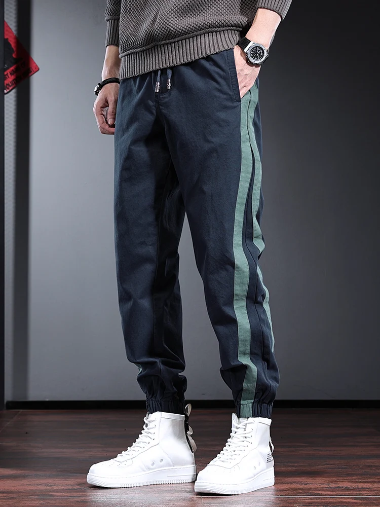 Top Trends: Fashion Side Stripe Pants Men Sport Casual Blue Cotton Elastic Waist Drawstring Jogging Trousers Shoppable Styles