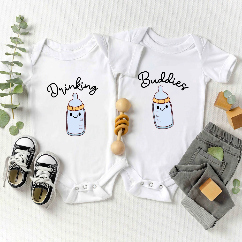 Top Trends: Drinking Buddies Funny Twin Baby Onesies Summer Cotton Newborn Boys Girls Clothes Pajamas Short Sleeve Comzy Infant Outfits Shoppable Styles