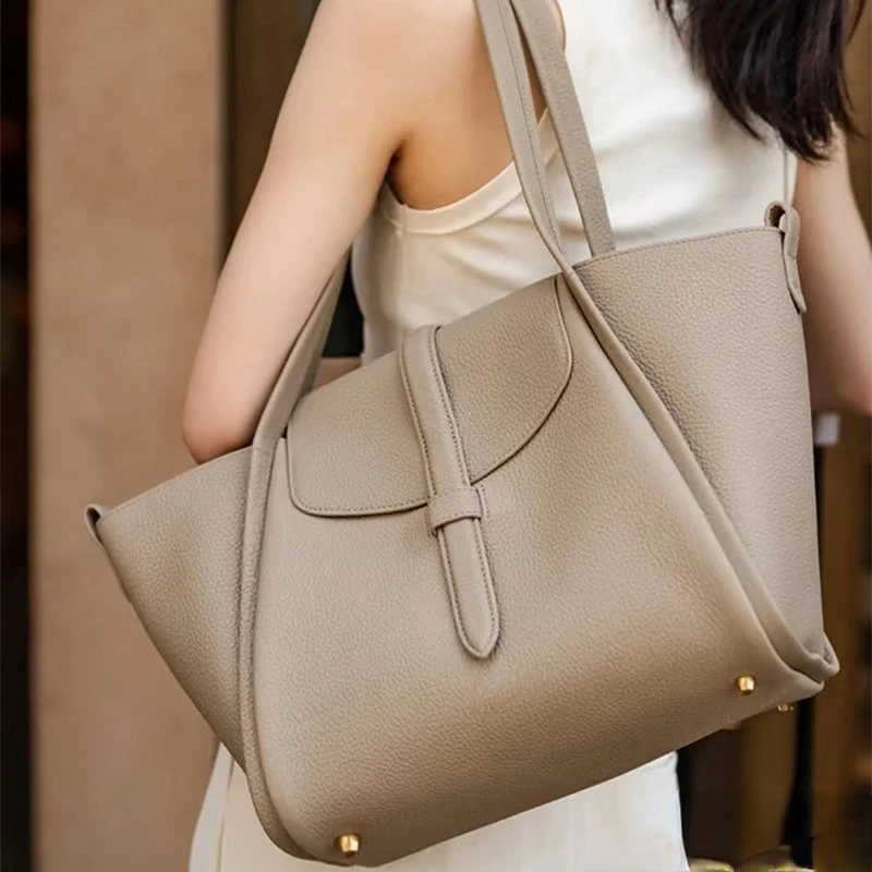 Top Trends: MKCCCKA Basket Bag 2023 New Tote Bag Female Designer Large Capacity Cowhide Handbag Shoulder Bag Commuter Bag Genuine Leather Shoppable Styles