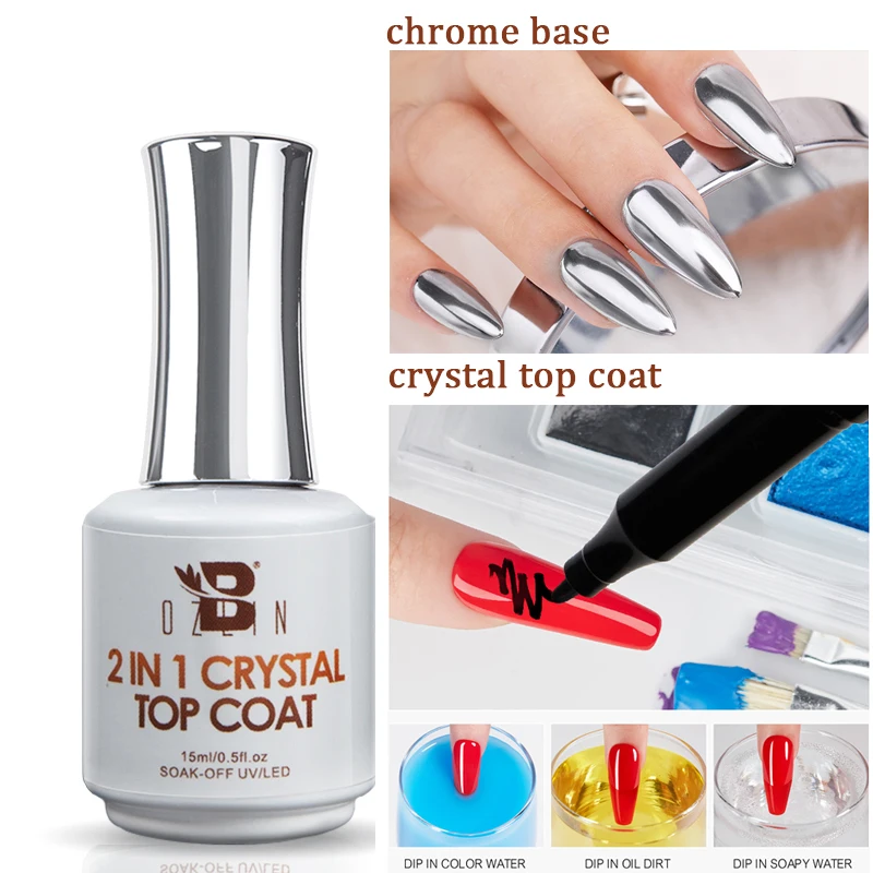 Top Trends: BOZLIN 15ml 2 IN 1 Crystal Top Coat Transparent Soak Off UV LED Nails Art Manicure Gel Nail Polish Varnishes Primer Function Gel Shoppable Styles - Image 2