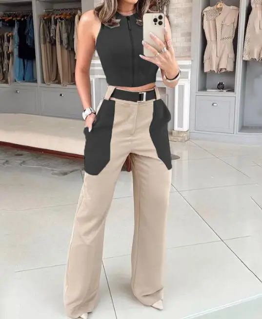 Top Trends: Two Piece Set Women Outfit 2023 Fashion Summer Sexy Open Back Sleeveless Short Top &amp; Casual Y2K Pants Set Streetwear Clothing Shoppable Styles