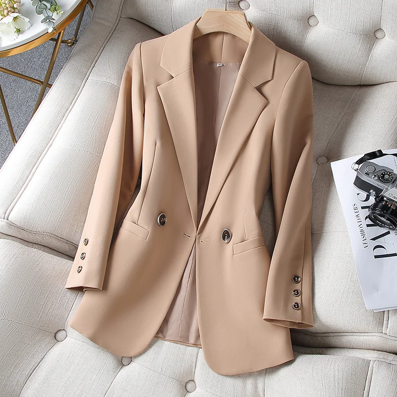 Top Trends: Women Coat Spring Autumn Khaki Suit 2023 New Fashion Korean Long Sleeve Blazers Woman Jacket Casual Office Ladies Blazer Tops Shoppable Styles