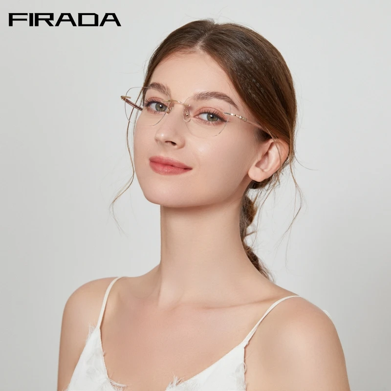 Top Trends: FIRADA Fashion Light Luxury Women's Eyewear Retro Metal Frameless Eyeglasses Optical Prescription Glasses Frame For Women E1 Shoppable Styles