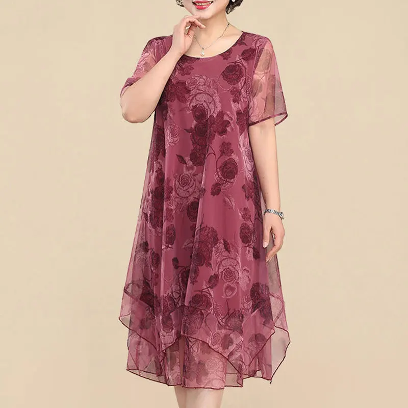 Top Trends: 2023 O-Neck Short Sleeve Dresses Vintage Floral Printed Summer Gauze Spliced Women&#039;s Clothing Stylish Irregular Loose Midi Dress Shoppable Styles