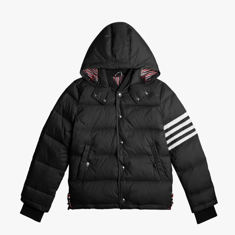 Top Trends: Men's Down Jacket Winter New Hooded Four-bar Stripe Thickened Keep Warm Short Coat Fashionable Casual Couple Jacket Coat Shoppable Styles - Image 3