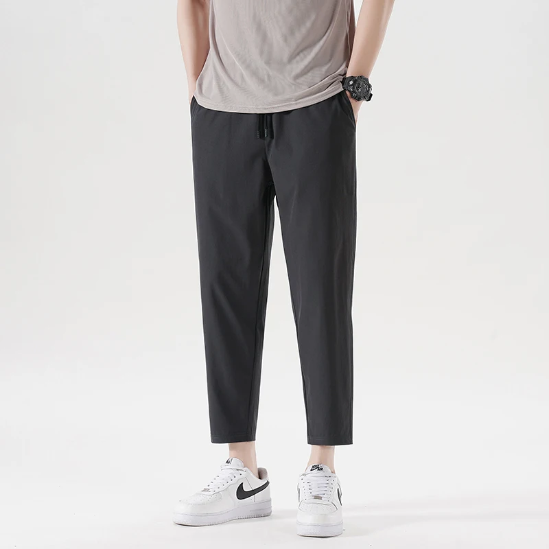 Top Trends: New Summer Men'S Casual Ice Silk Pants Korean Trend Loose Straight Tube Thin Harlan Trousers Quick Drying 9-Point Sweatpants Shoppable Styles