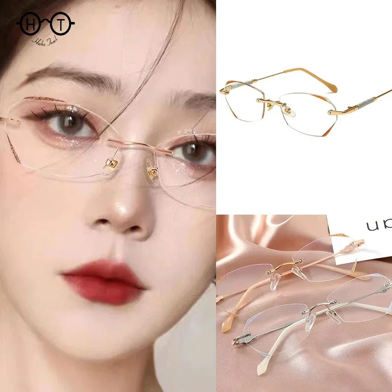 Top Trends: Star Flash Frameless Cutting-edge Reading Glasses Anti-blue Light Elegant Temperament Female Reading Glasses Women Retro Glasses Shoppable Styles