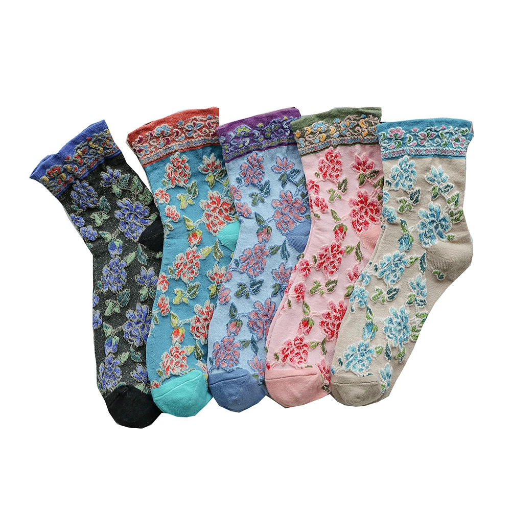 Top Trends: 3 Pair High Quality Flower Print Kawaii Socks Women Cotton Korean Style Socks Harajuku Lady Winter Fashion Streetwear Sokken Shoppable Styles