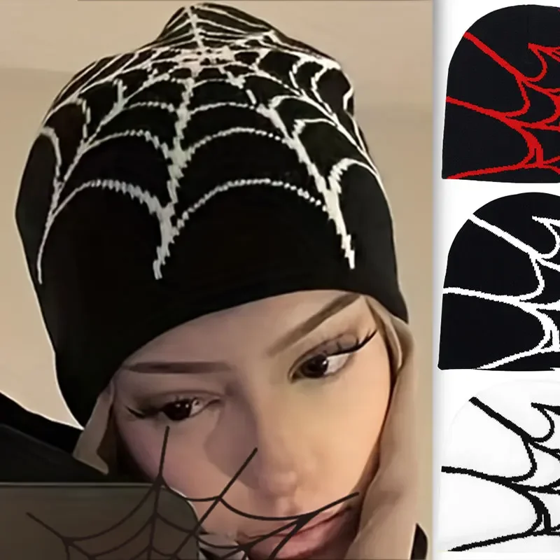 Top Trends: Fashion Knitting Spider Web Design Hat For Men Women Pullover Pile Cap Y2k Goth Warm Beanie Hats New Hip-hop Street Cap Shoppable Styles